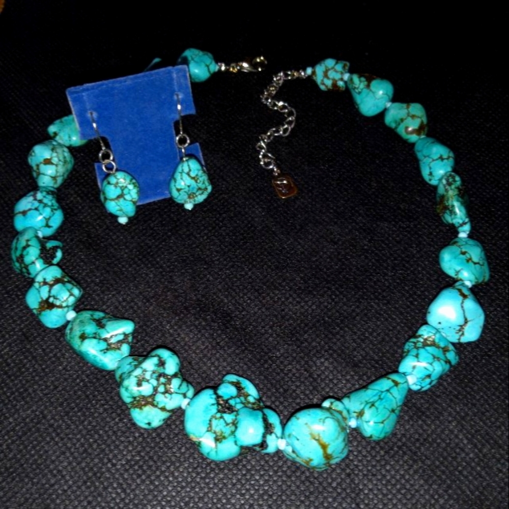 Chunky Turquoise Spiderweb s Jewelry Set